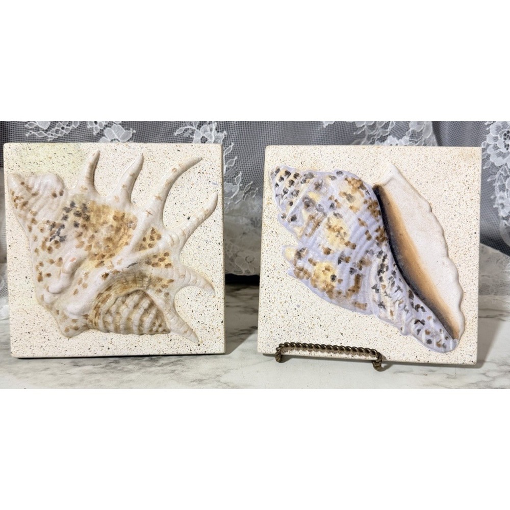 Seashell 3D Wall Plaques 2 Count Ceramic 5.5 x 5.5 (3291)